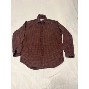 Wilderness Mens Plaid Button Down Shirt Long Sleeve Cotton Burgundy Brown Size M